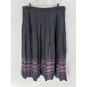 Vintage Pendleton Skirt Womens 16 Gray Pink Pleated Plaid 100% Wool Knee Length